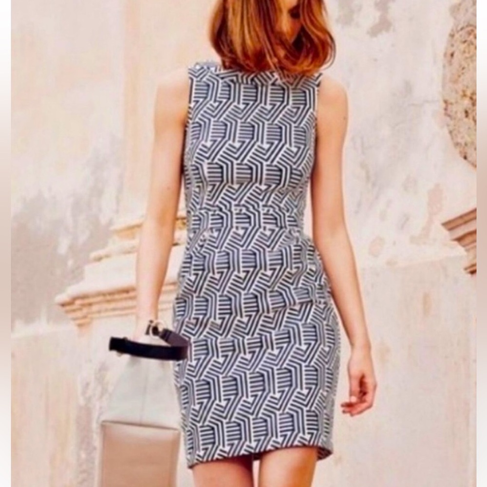 Boden Geometric Black and White Sleeveless Mini Dress